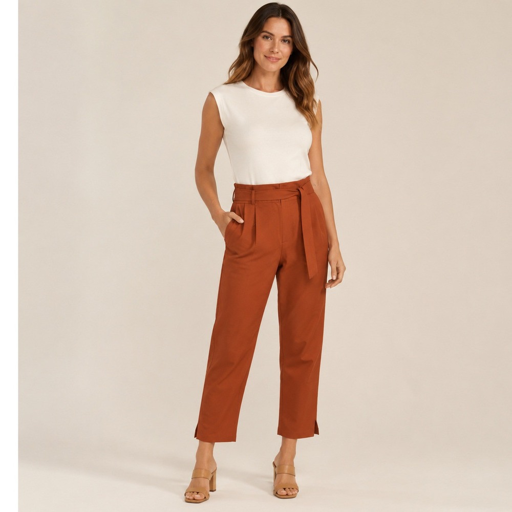 Fringe Golf Womens Rust Orange High Rise Belted Performance Pants NWT Size 4